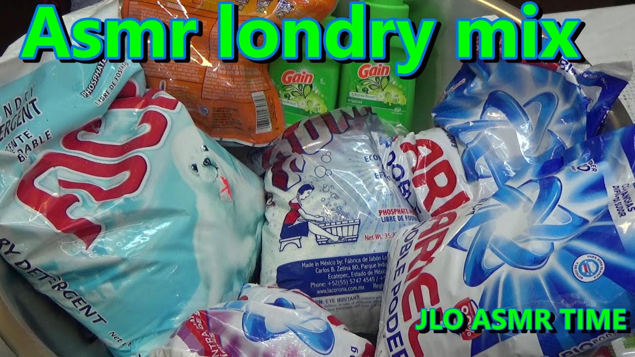 Asmr londry mix used differents londry detergent and fabuloso very creamy and satisfaying