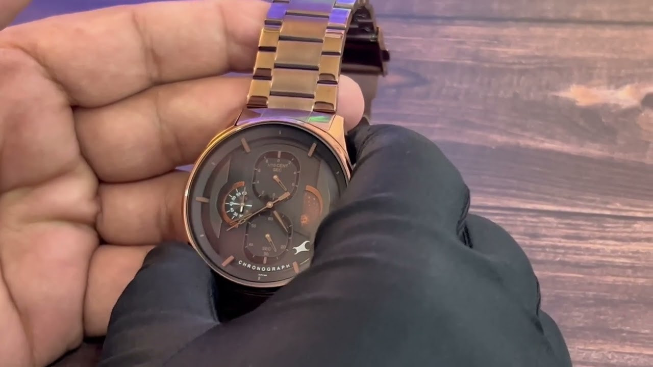 Best Fastrack Opulence Sun Moon Chronograph Black Dial Brown Analog Quartz Watch For Guys 3315KM02