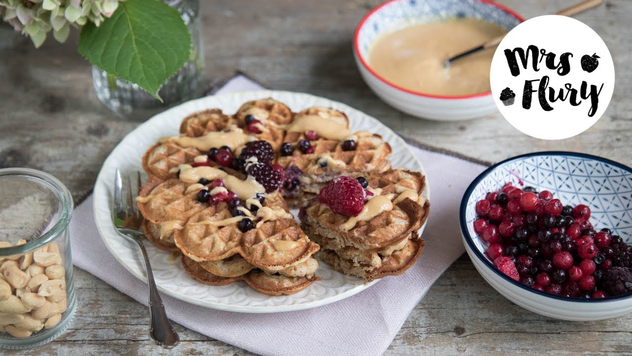 Waffeln mit Erdnussbutter, vegan und glutenfrei