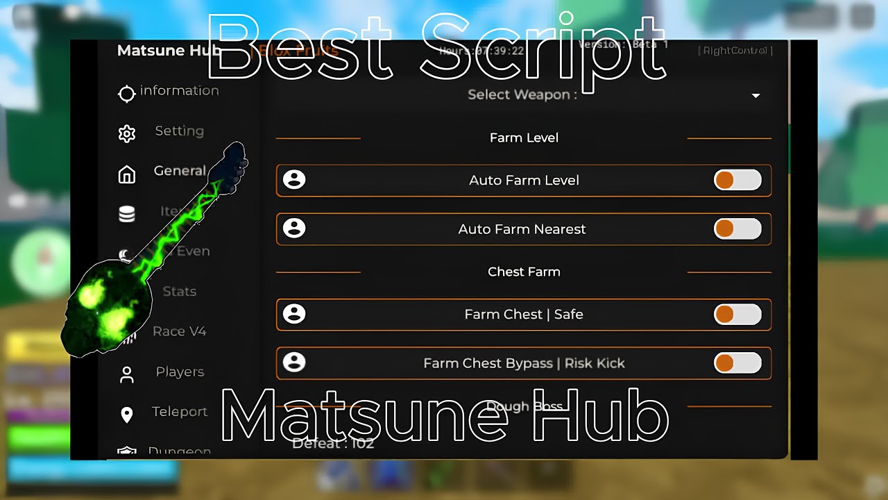 Roblox Blox Fruit Best Script Matsune Hub Auto Farm Auto Mirage Auto Bf Mastery More