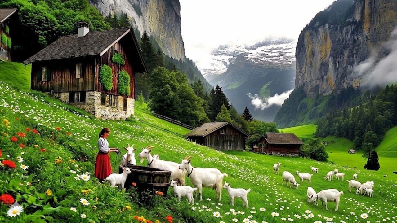 Heaven in Switzerland on a Rainy Day: Relaxing Walk in Most Beautiful Swiss Villages Countryside