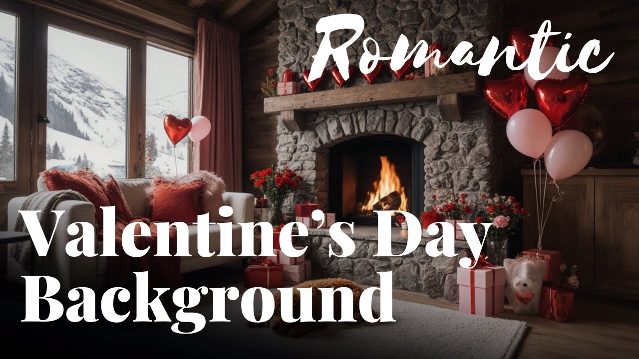 Romantic Fireplace ❤️🔥 Cozy Valentine’s Day Background with Poodle