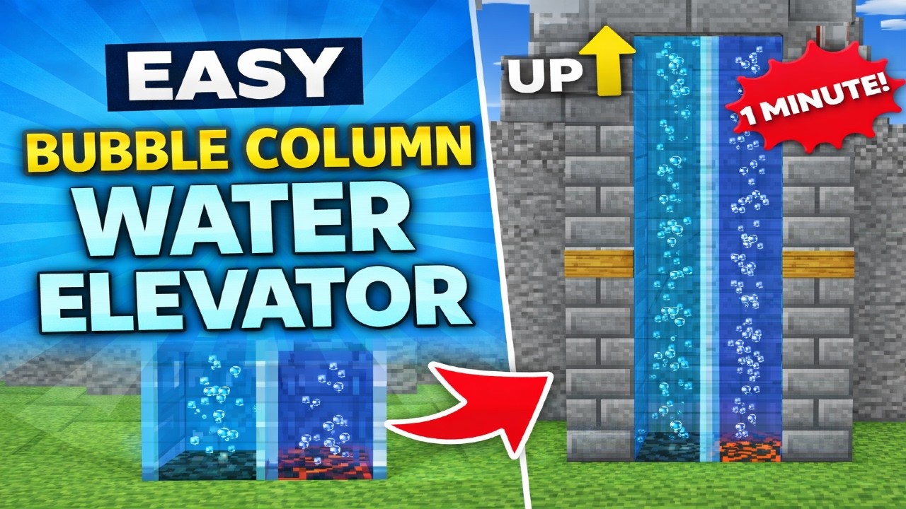 Bubble Column Water Elevator Minecraft Tutorial