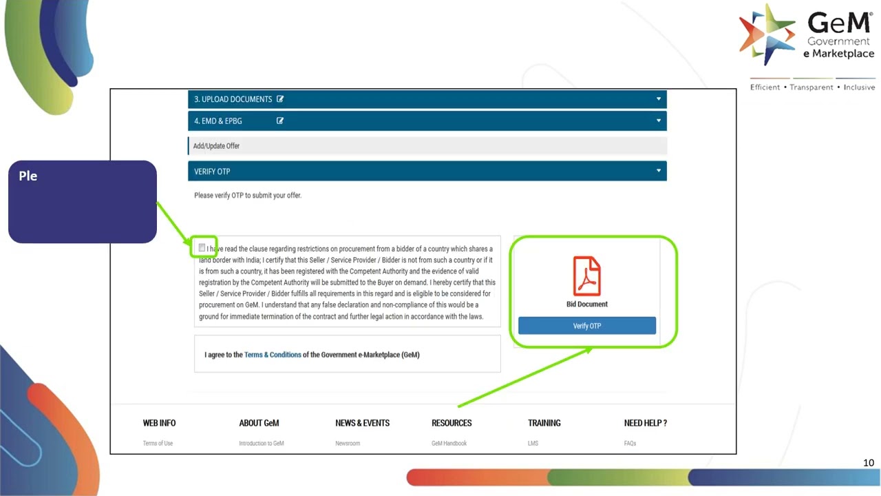 EMD submission process on GeM Portal