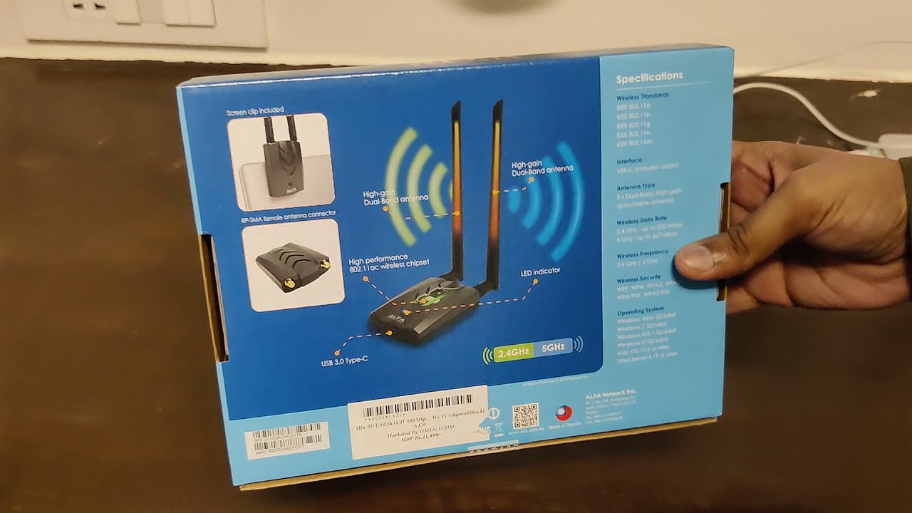 Alfa AWUS036ACH Unboxing 5GHz Supported