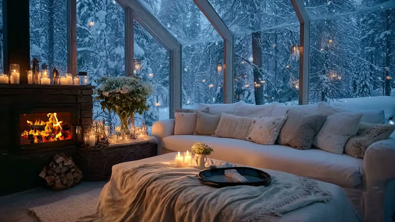 ❄️🔥 Snowy Silence & Warm Fireplace Piano | 3 Hours Calm Lounge Ambience for Study & Sleep