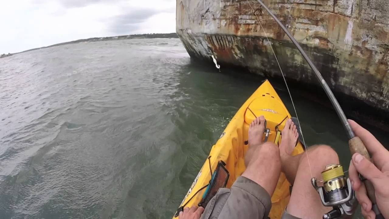 Fishing Kiptopeke's Concrete Ships by Kayak August 2015. Flounder/Trout VA