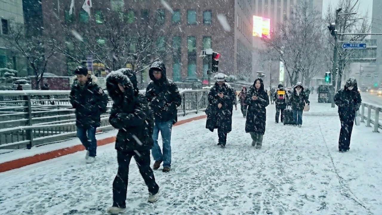 서울 도심에 눈이 내렸어요. 눈길. 힐링. 산책. ASMR. heavy snow in seoul.