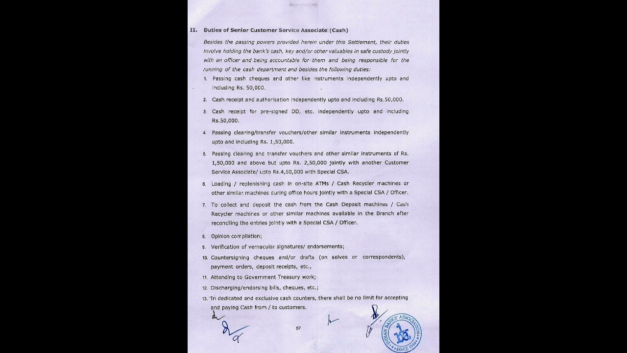 DUTIES OF SENIOR CUSTOMER ASSOCIATE AS PER 12BPS