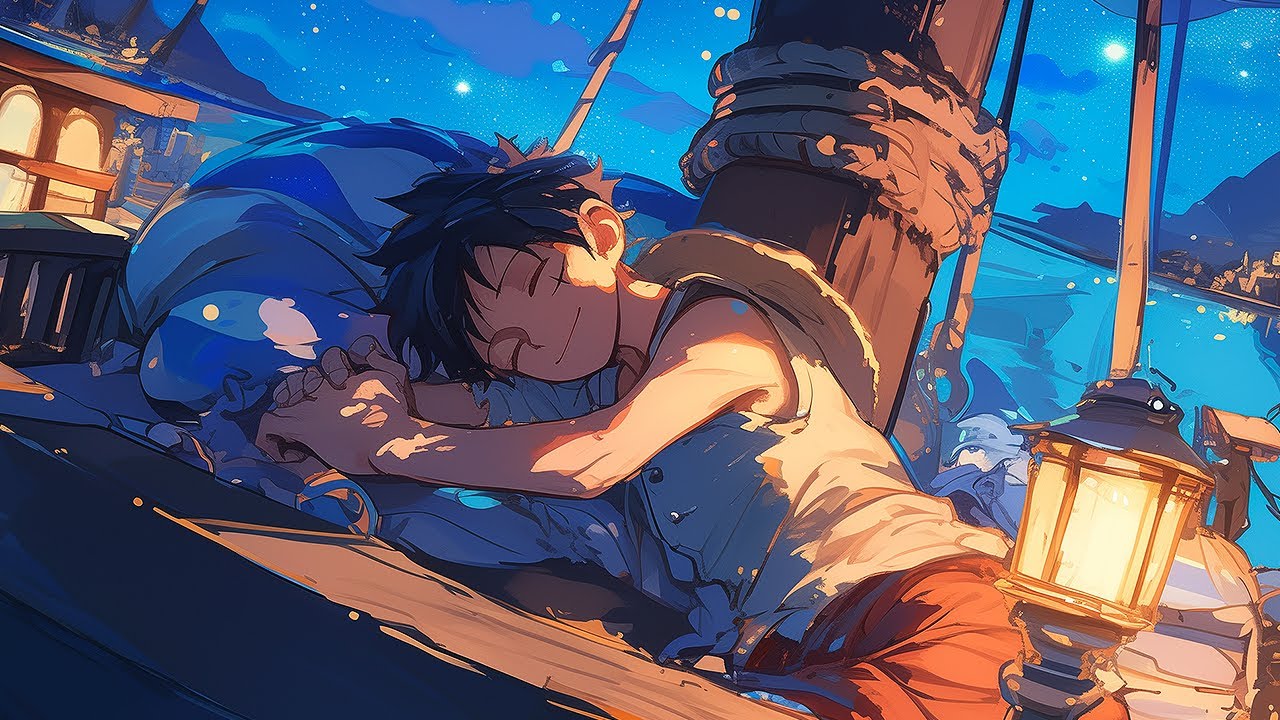 Sleeping Night w/ LUFFY at the Sunny Dock: Waves, Seagulls & Crickets | ONE PIECE ASMR | NijiSounds♪