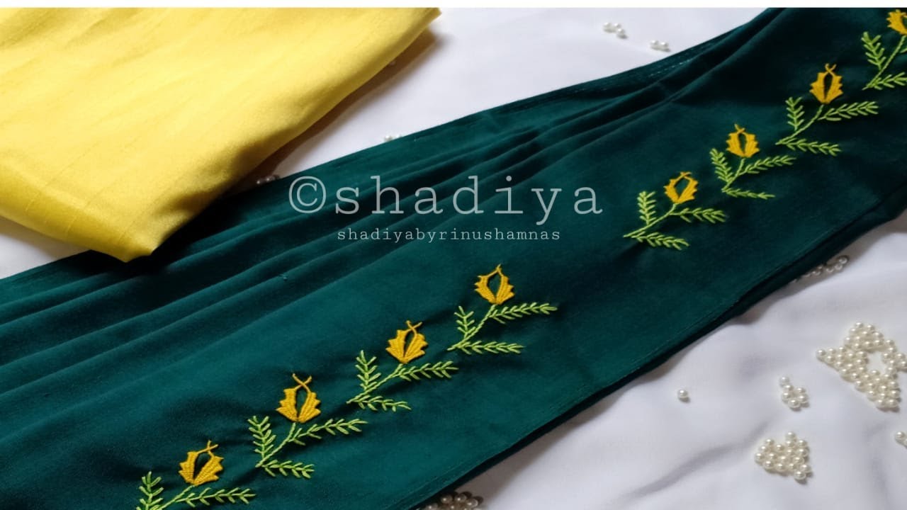 Hand embroidery very  easy and beautiful border design for saree|kamal kadai flower