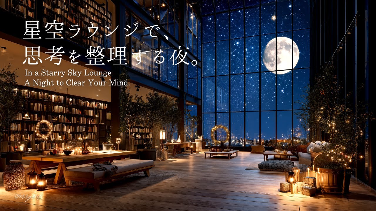 【4K】思考を整える夜、星空ラウンジで。静かな集中と読書のためのピアノBGM｜Sleep, Study, Focus
