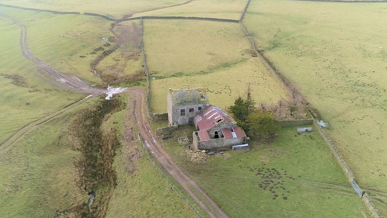 East Biggins cottage and Harvey hill, Weardale Co Durham by drone. Abandoned places UK.