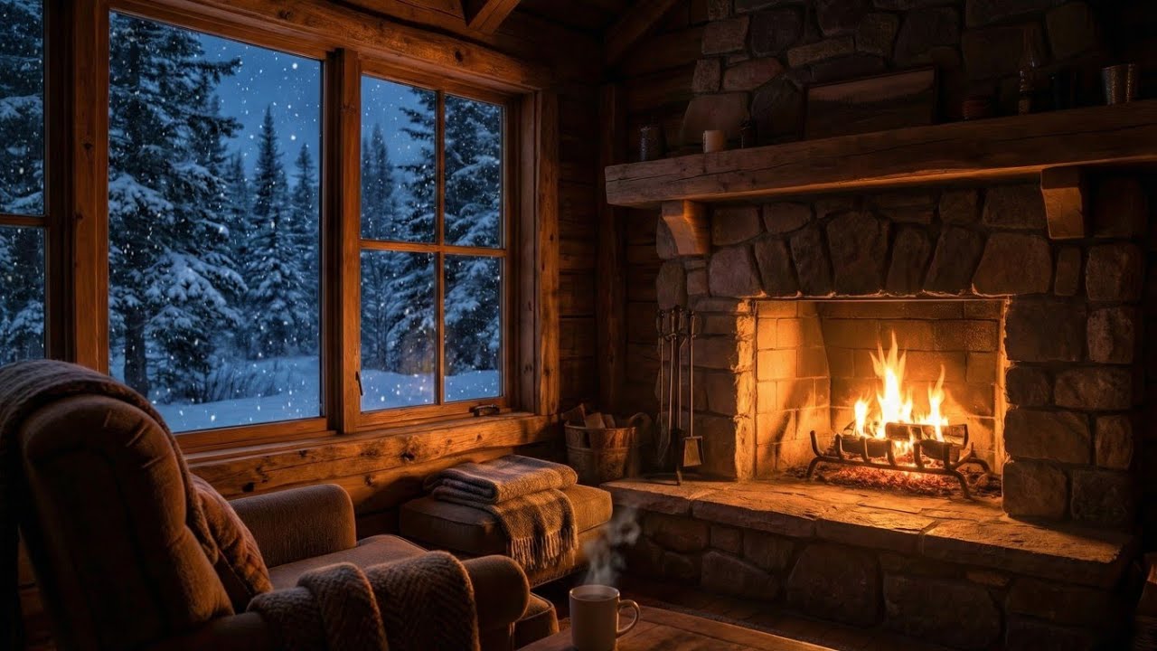 Snowfall Outside a Cozy Cabin ❄️🔥 | Fireplace & Winter Ambience for Deep Sleep (3 Hours)