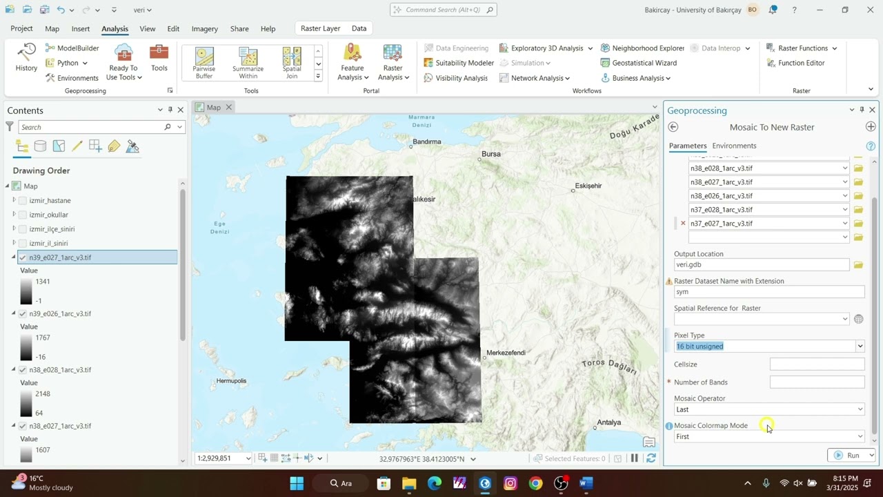 ArcGIS Pro | Mosaic To New Raster ile DEM Paftalarını Birleştirme