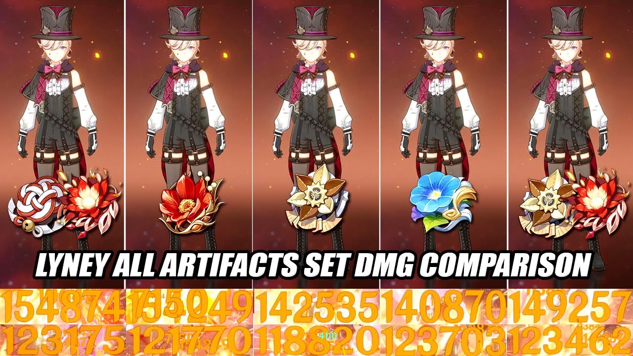 Lyney Marechaussee Hunter vs Lavawalker vs Wanderer vs Mix Set DMG Comparison | All Artifacts Build