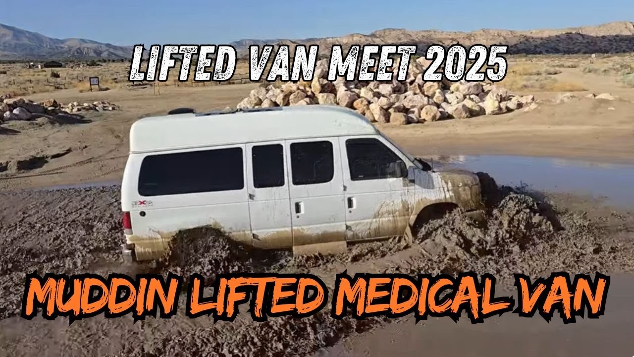 2WD Ford Econoline with lift kit and KO2s Mudding! Lifted Van Meet 2025 Promaster NOVA