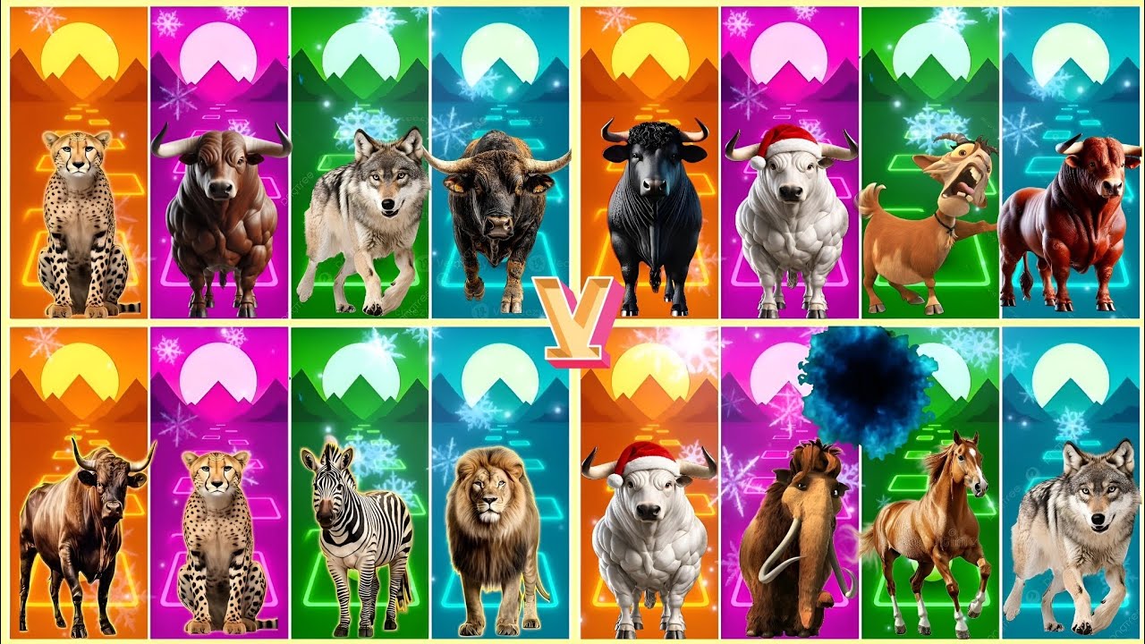 Funny Gipard 🐆🆚 Funny Bull 🐂 🆚 Funny Wolf 🐺🆚 Funny Horse 🐎🆚 Tiles Hop EDM Rush