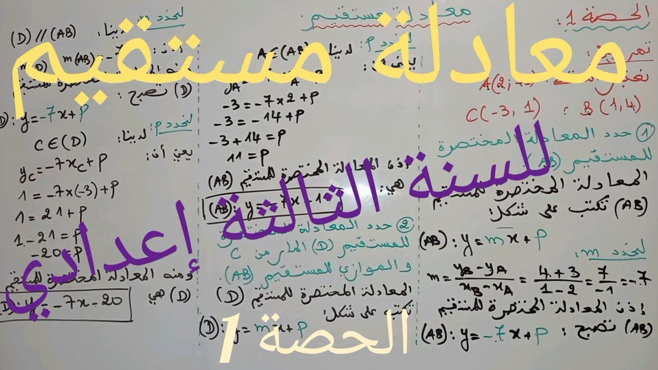 معادلة مستقيم. الحصة 1. للسنة الثالثة إعدادي