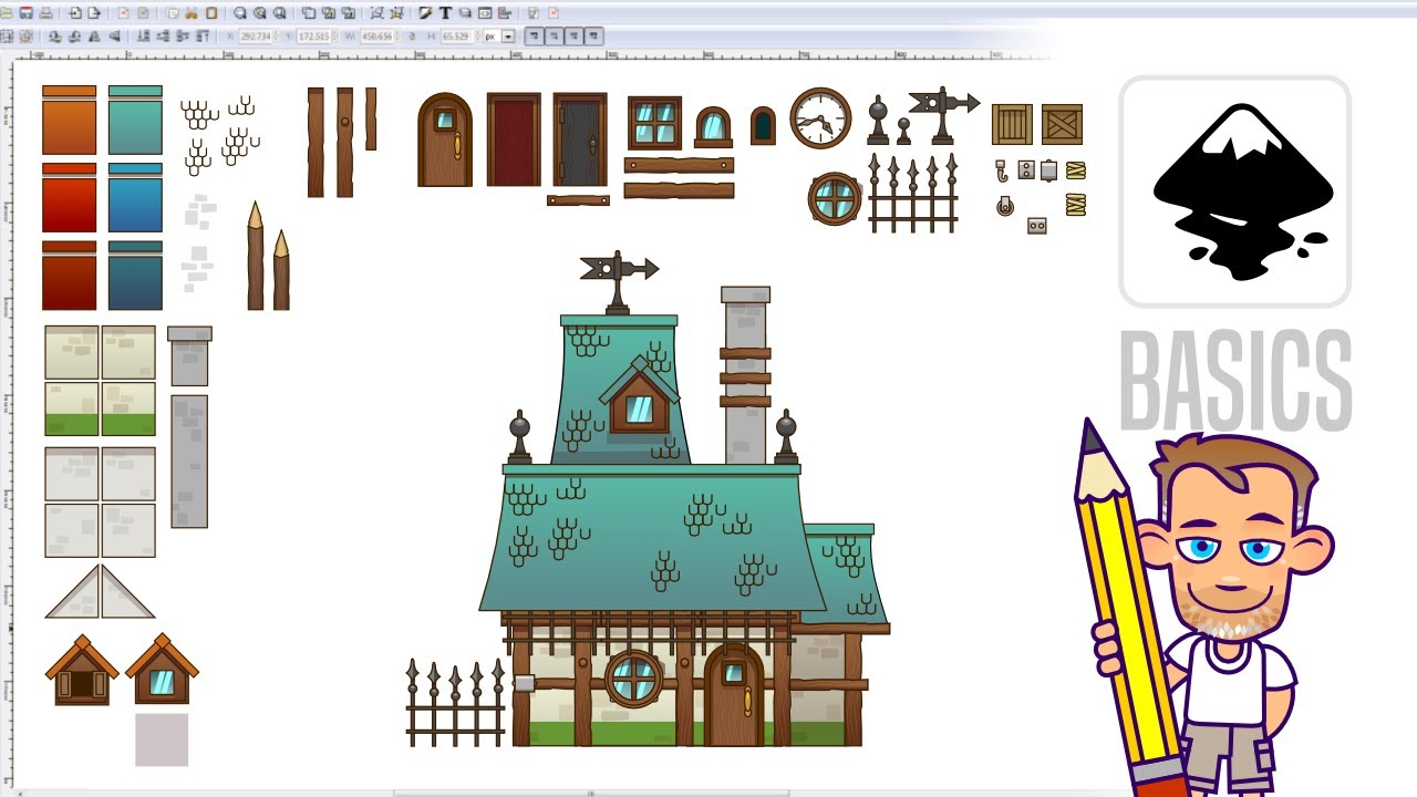 Учебное пособие по Inkscape — создание многоразовых 2D-графики и ресурсов для игр, таких как дома...