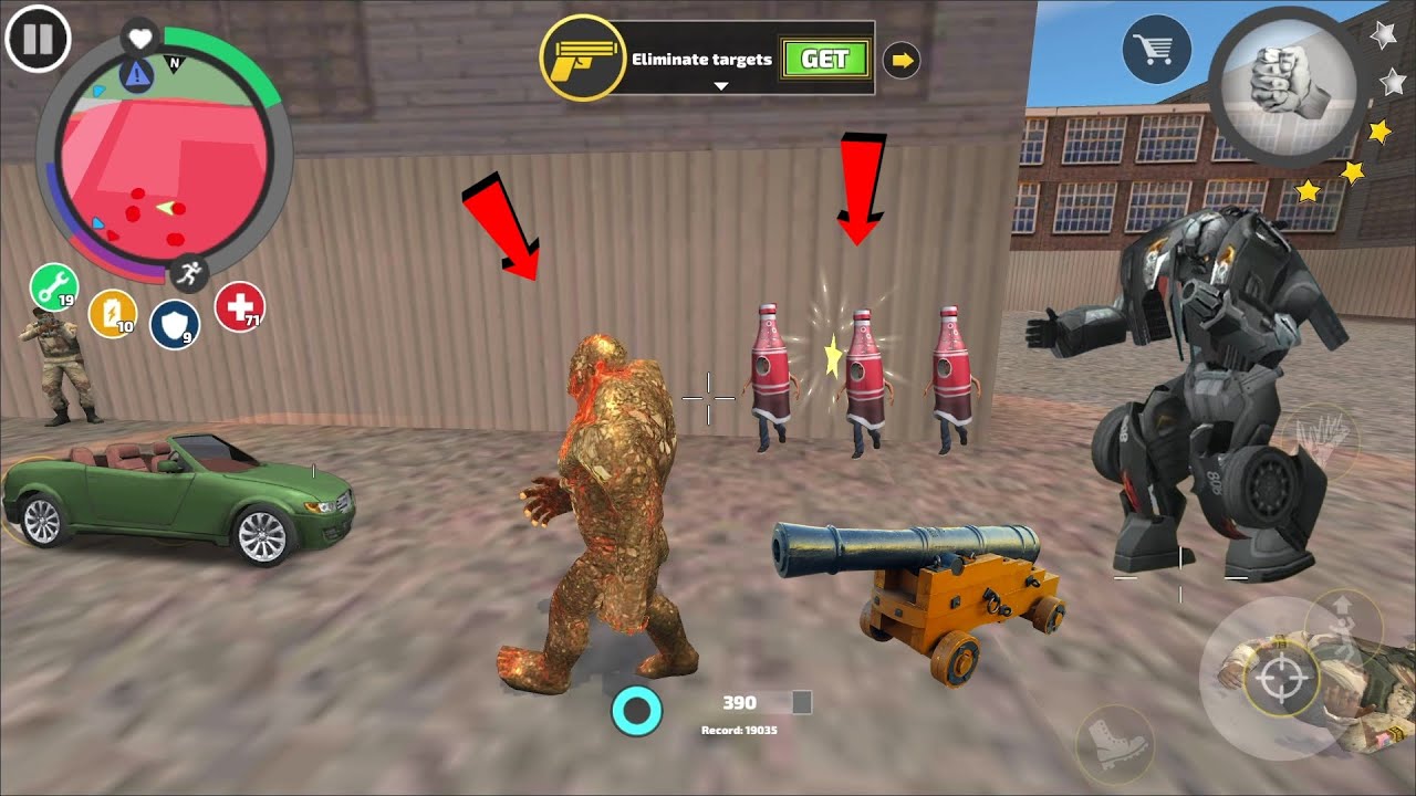 Rope Hero Vice Town (stone giant man in army base) mutant man makes a giant hero - Gameplay HD