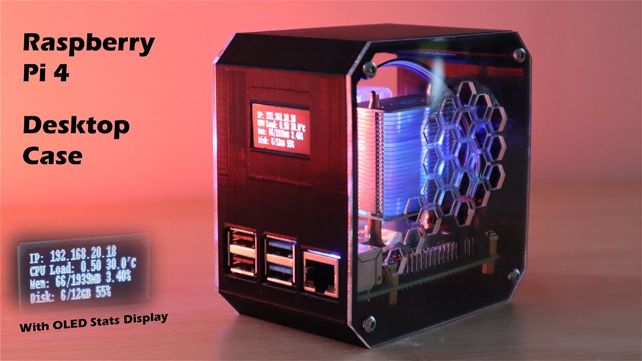 Корпус для настольного компьютера Raspberry Pi 4 с OLED-дисплеем для отображения статистики своим...