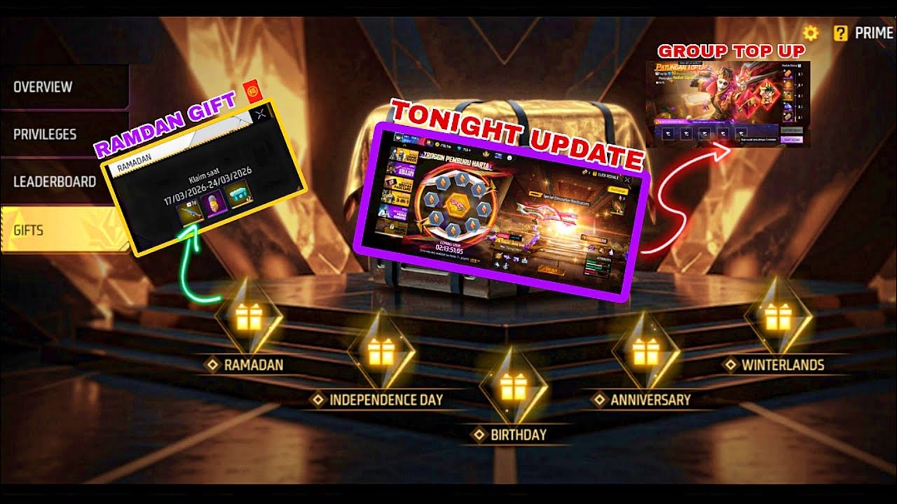 FF INDONESIA SERVER GROUP TOP UP EVENT,PRIME LEVEL RAMDAN GIFT, TONIGHT UPDATE #FF #ramdan #update