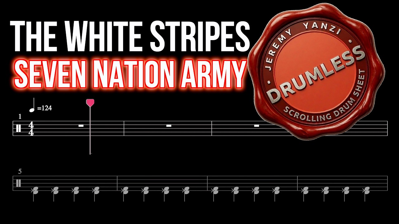 The White Stripes - Seven Nation Army - Drumless (with scrolling drum score)