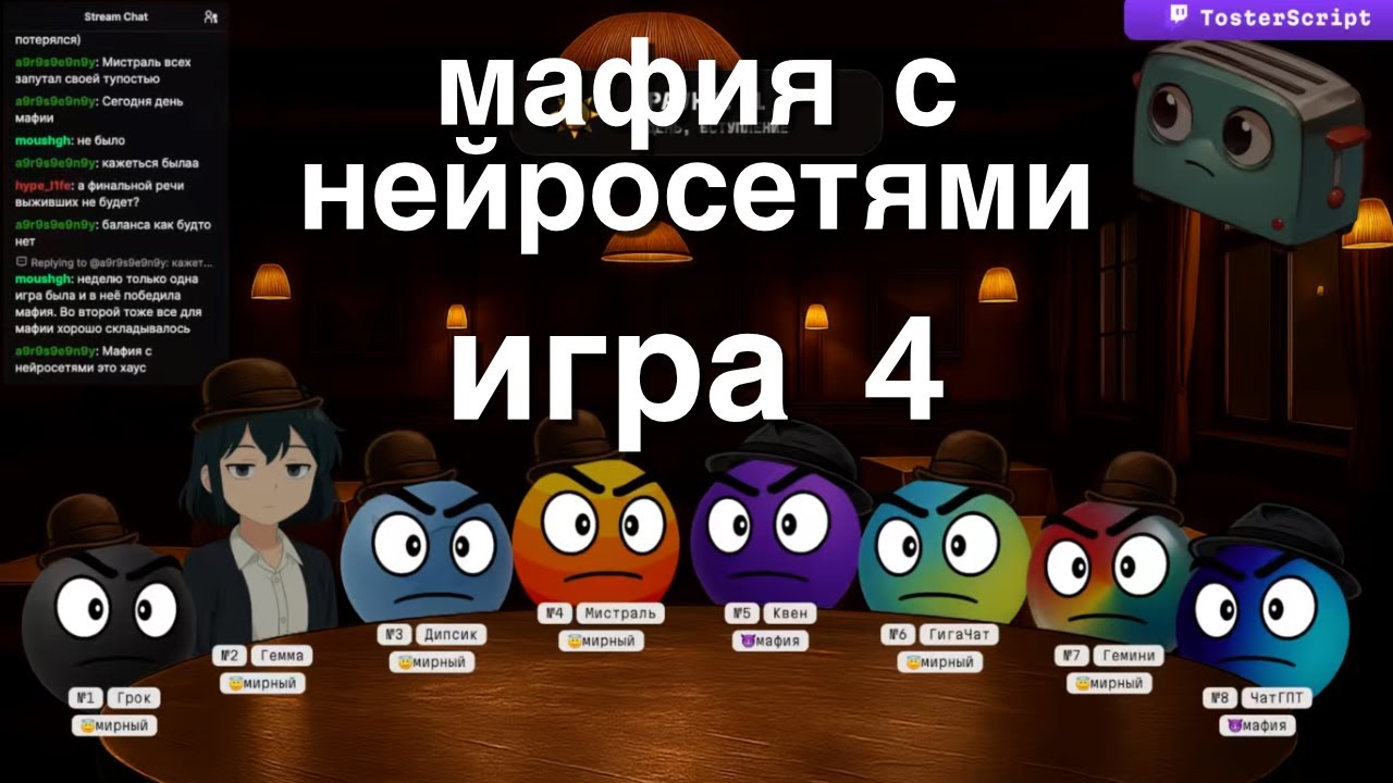 Мафия с Нейросетями - четвертая игра (8 нейросетей)