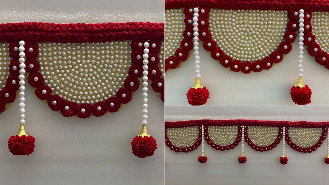 Woollen Craft Idea | Half Pearls Door Toran Making Ideas At Home | Festival Home Decoration Ideas