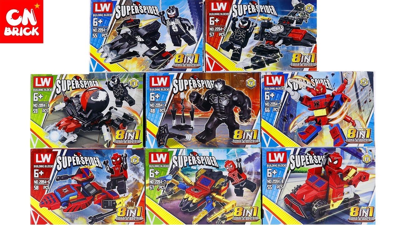Lego Spiderman Vs Venom Minifigure set 8 In 1 To Mech Robot lw2094 Unoffical Lego Speed Build