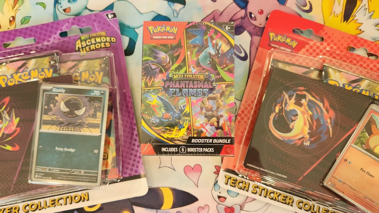 Opening ASCENDED HEROES Tech Sticker Collection and PHANTASMAL FLAMES Booster Bundle