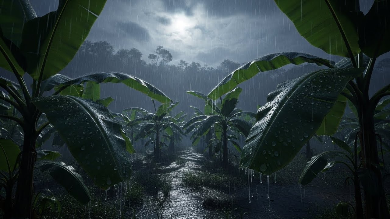 Close-Up Rain on Banana Leaves 🌧️ Soothing Tropical Soundscape for Deep Sleep