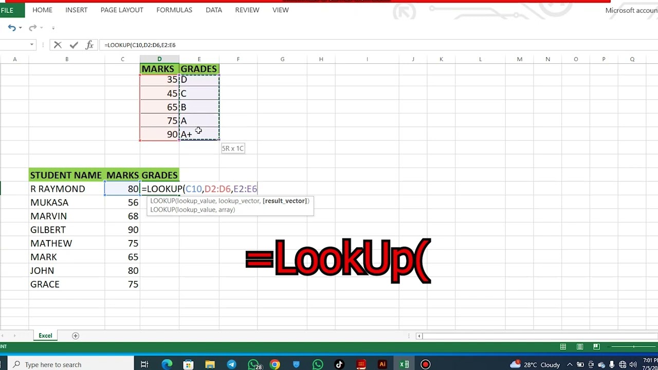 Using Lookup Wizard to grade in Excel