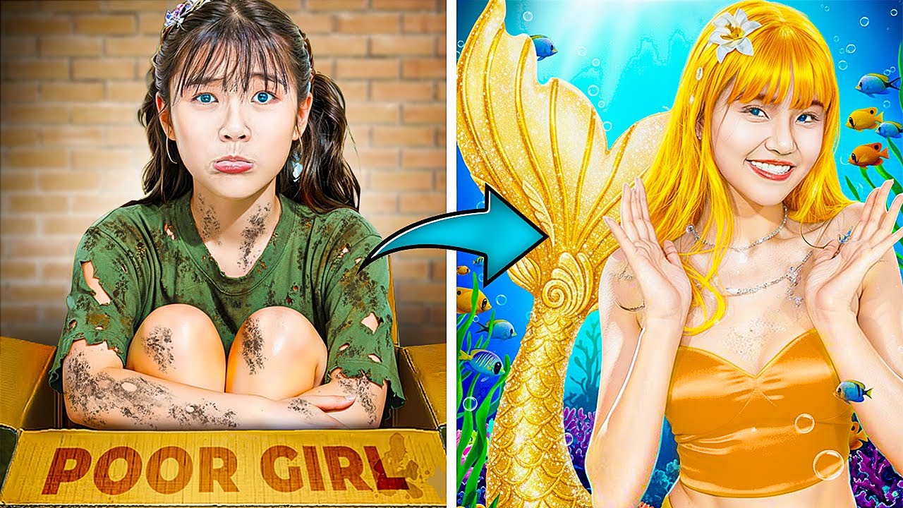 Poor Girl Wants To Become Mermaid Fashionista! Broke Girl Vs Rich Girl At Mermaid Contest