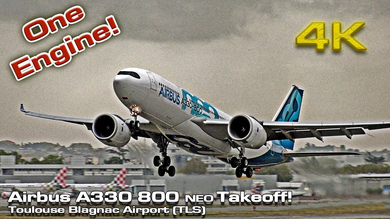 Airbus A330-800 NEO One Engine Takeoff! [4K 50p]