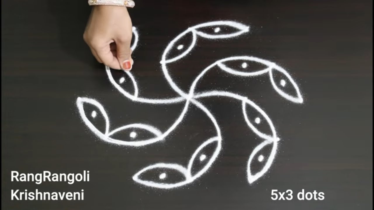 Easy Daily Rangoli🌷5x3 dots Latest Kolam🌷Simple Traditional Muggulu🌷RangRangoli Krishnaveni