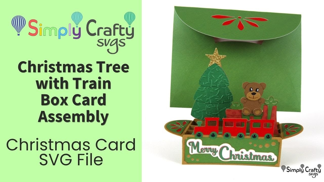 Рождественская ёлка с коробкой-железной дорогой — Рождественская открытка SVG-файл — Рождественск...
