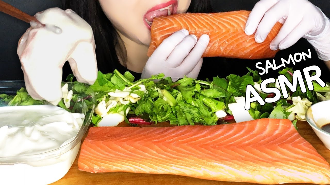 ASMR WHOLE RAW SALMON🐟 Mukbang | NO TALKING | REAL EATING SOUND
