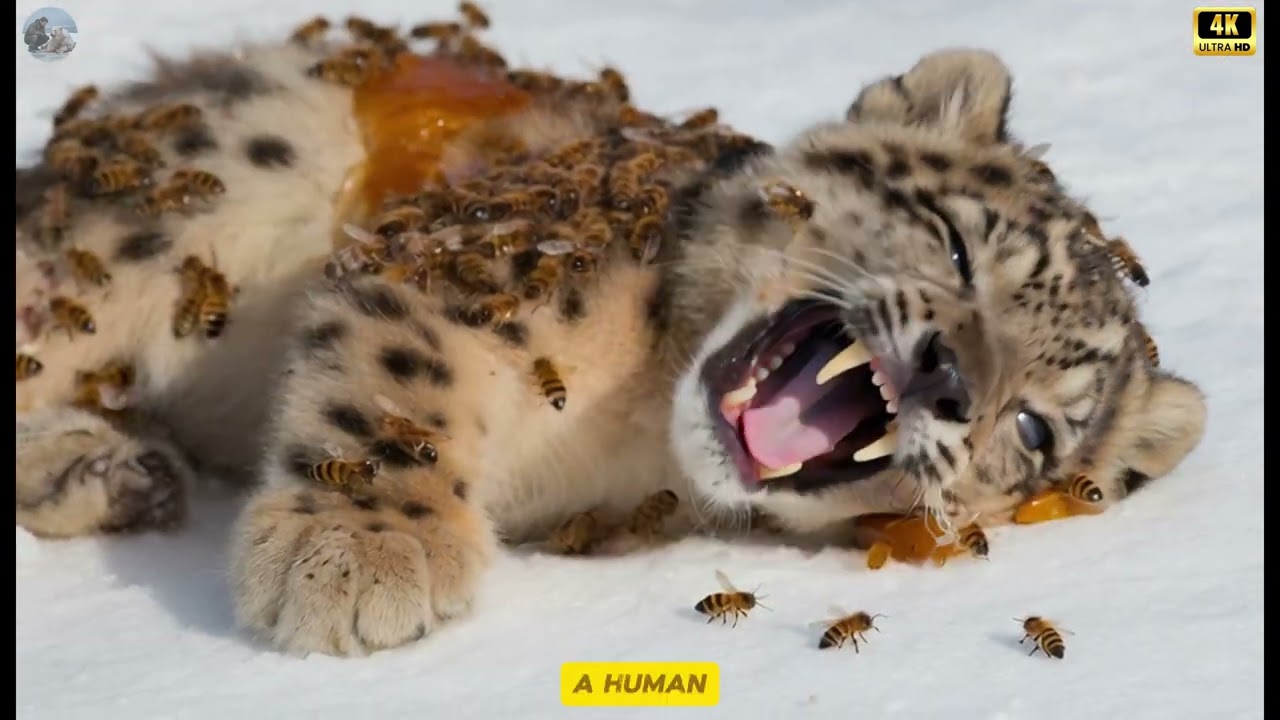 ANIMAL RESCUE: SNOW LEOPARD CUB RESCUE FROM FEROCIOUS ATTACK BY WILD BEES! 4K