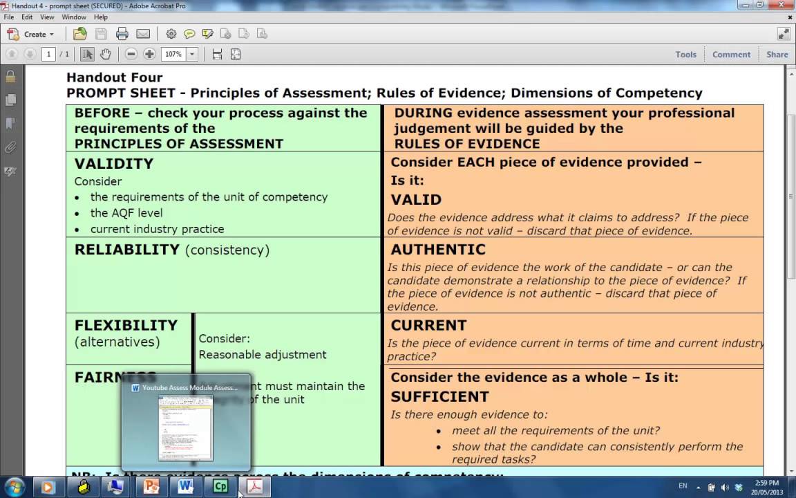 Applying Rules of Evidence and principles of Assessment