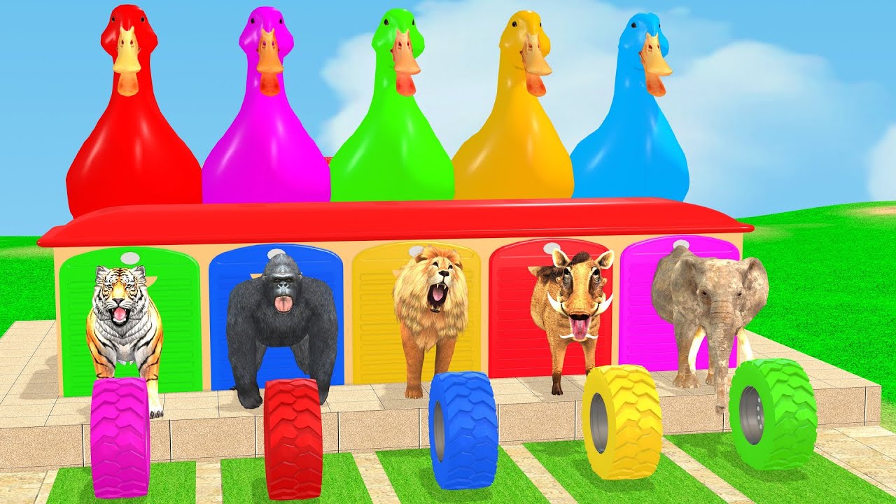 Long Slide Game With Cow Elephant Gorilla Hippopotamus Tiger 3d Animal Game Funny 3d Animals