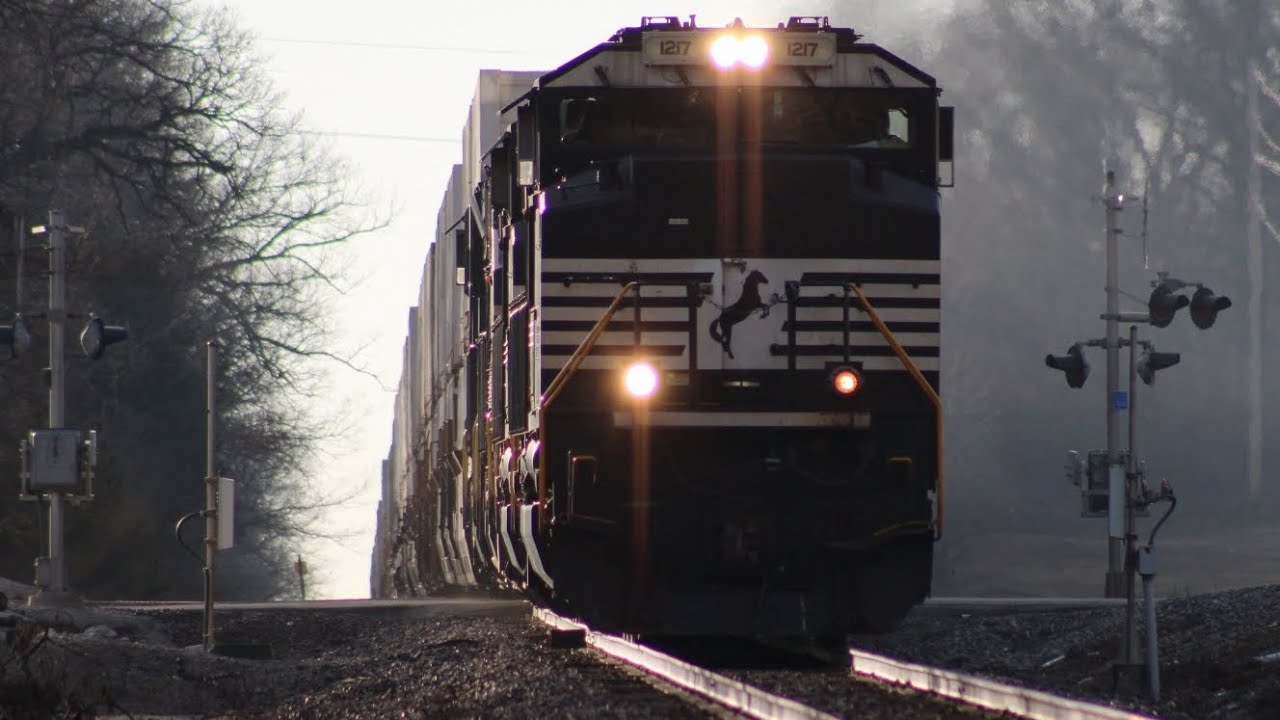 NS 258 Zips Through O'Fallon With NS 1217 And 4 Engine Up Front!