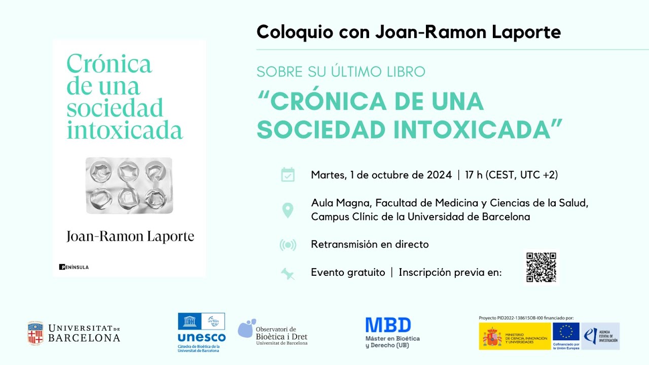 Coloquio con Joan-Ramon Laporte sobre su último libro “Crónica de una sociedad intoxicada”