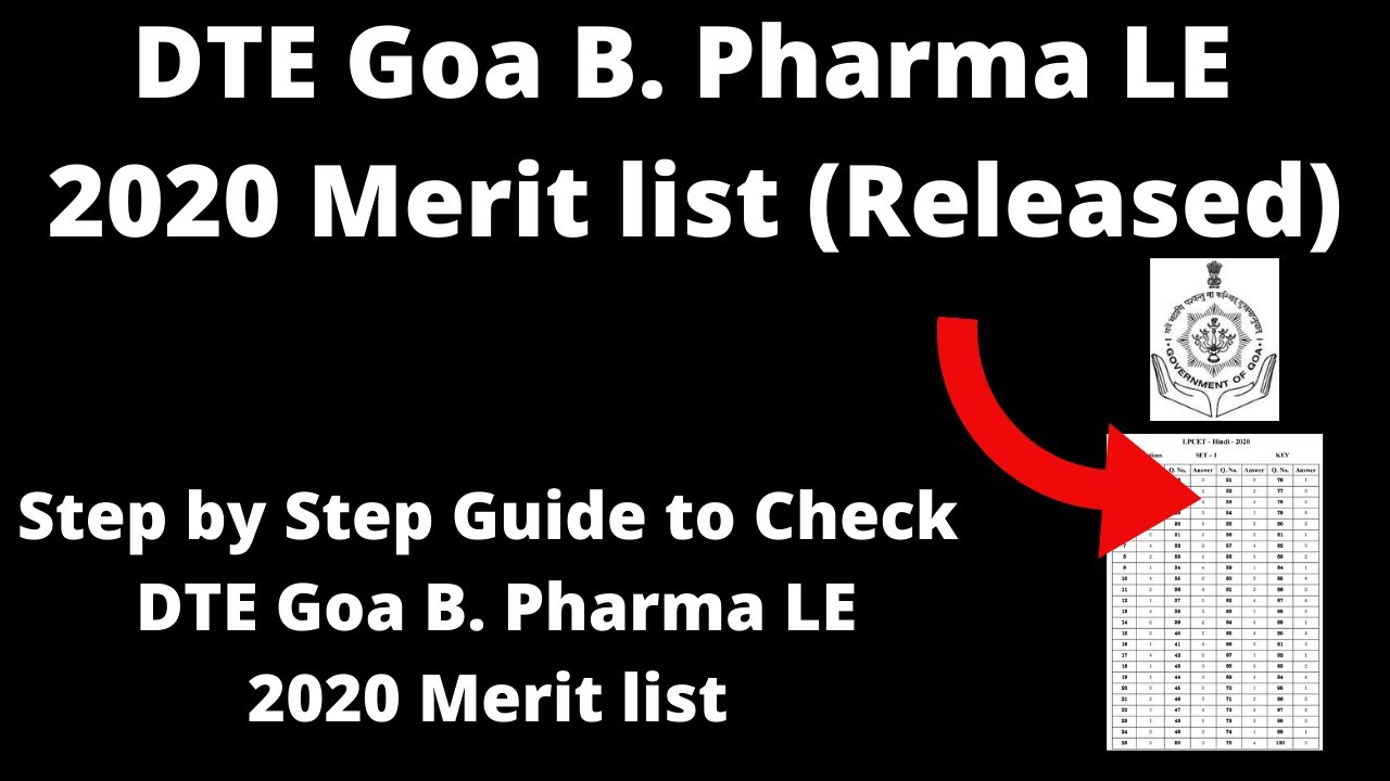 DTE Goa B. Pharma LE 2020 Merit list (Released) - How to Check DTE Goa B. Pharma LE 2020 Merit list
