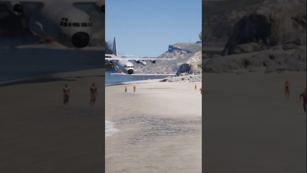 plane engine fire emergency landing on beach public panic