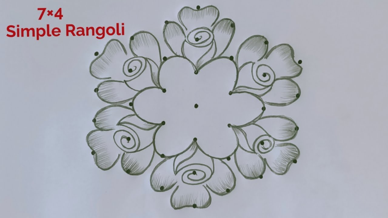 Simple and Easy Rose Kolam 7&times;4 🌺 Rose Muggulu 🌺 Pandaga Muggulu 🌺 Simple Rangoli