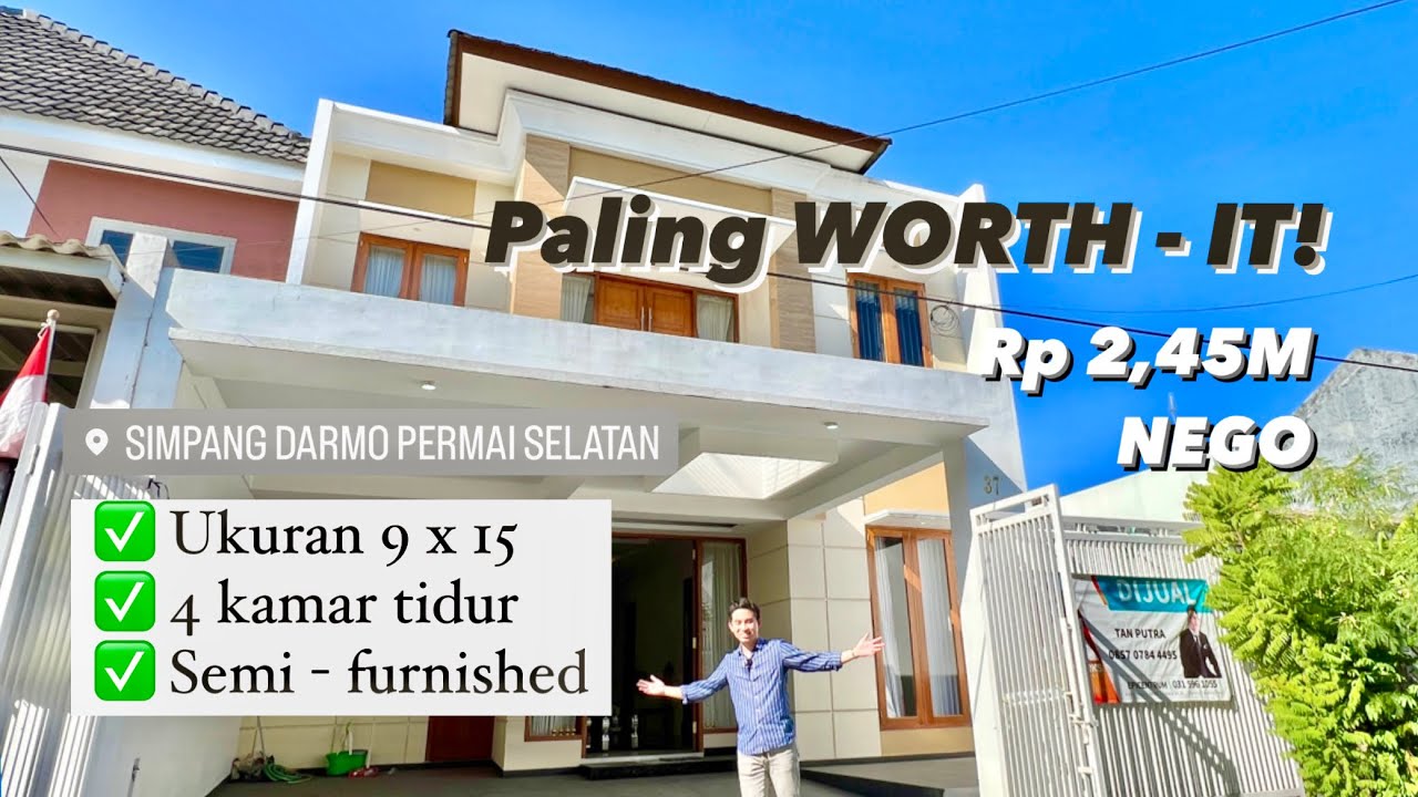 Ter-WORTH IT! Rumah 9 x 15 Simpang Darmo Permai Selatan Surabaya | 4 Kamar, bonus SEMI FURNISHED