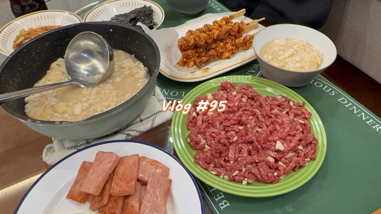 (vlog) ep95. 간단한듯 제대로먹는 노구리네 일상/초간단반찬만들기, 쏘야볶음, 시금치무침, 감자조림, 부리또밀프랩 숯불돼지갈비, 새우탕봉지라면, 육회무침, 닭껍질튀김