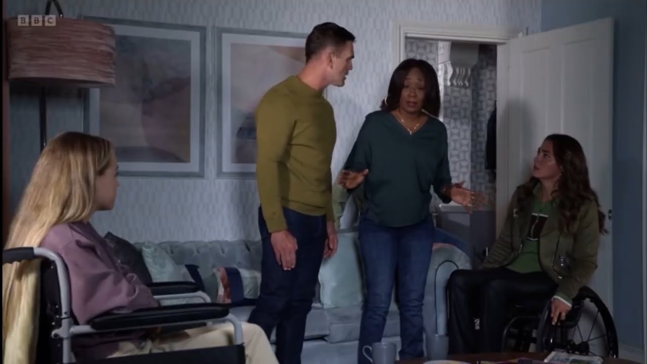 Eastenders Denise tells Amy jack penny and Ricky that it was Chelsea who caused the crowd crush